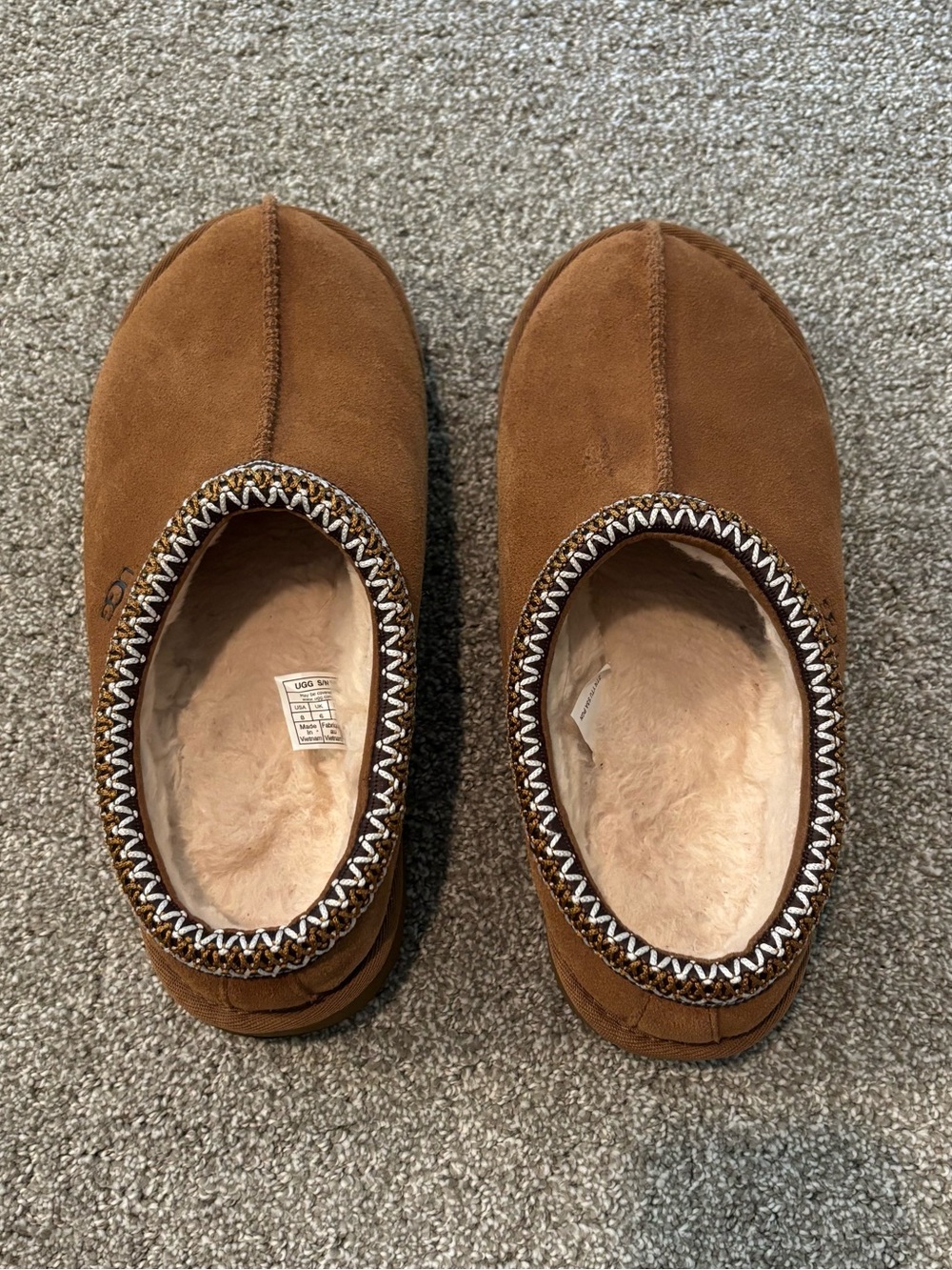 UGG Chestnut Brown Suede Shearling-Lined Slippers